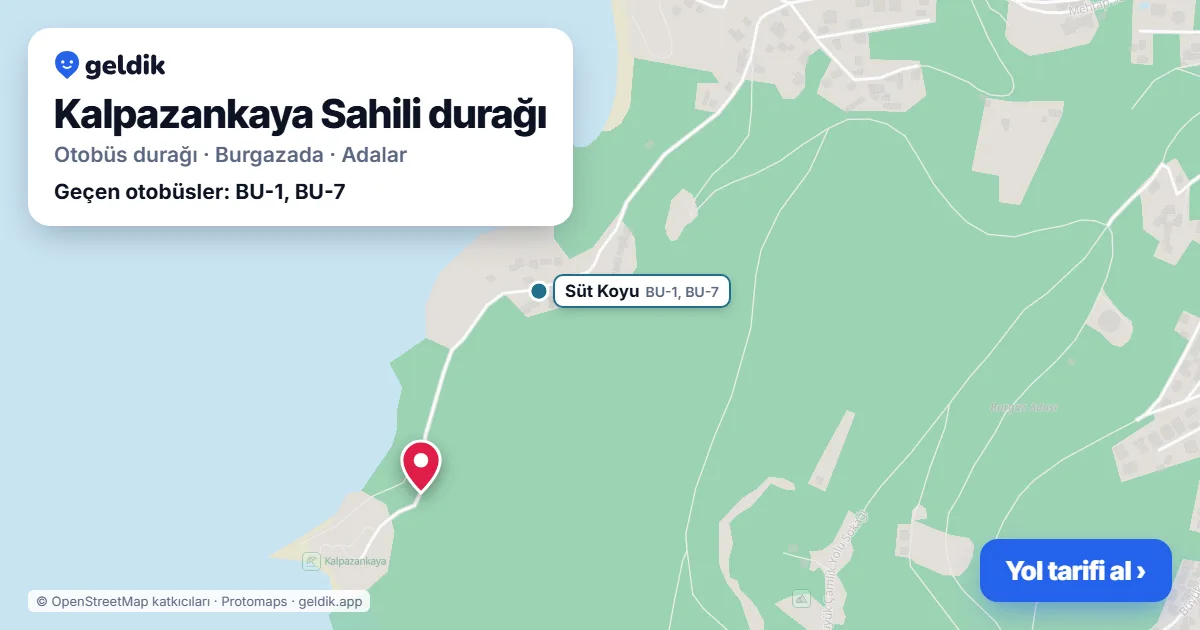 Kalpazankaya Sahili otobüs durağı haritada: konumu ve yakındaki duraklar