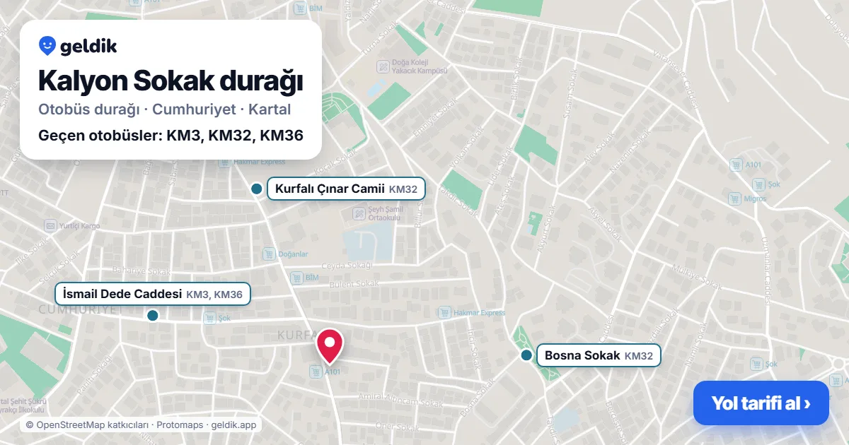 Kalyon Sokak otobüs durağı haritada: konumu ve yakındaki duraklar