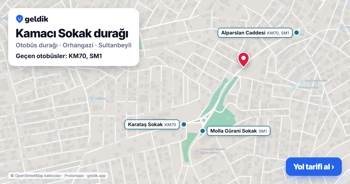 Kamacı Sokak otobüs durağı haritada: konumu ve yakındaki duraklar