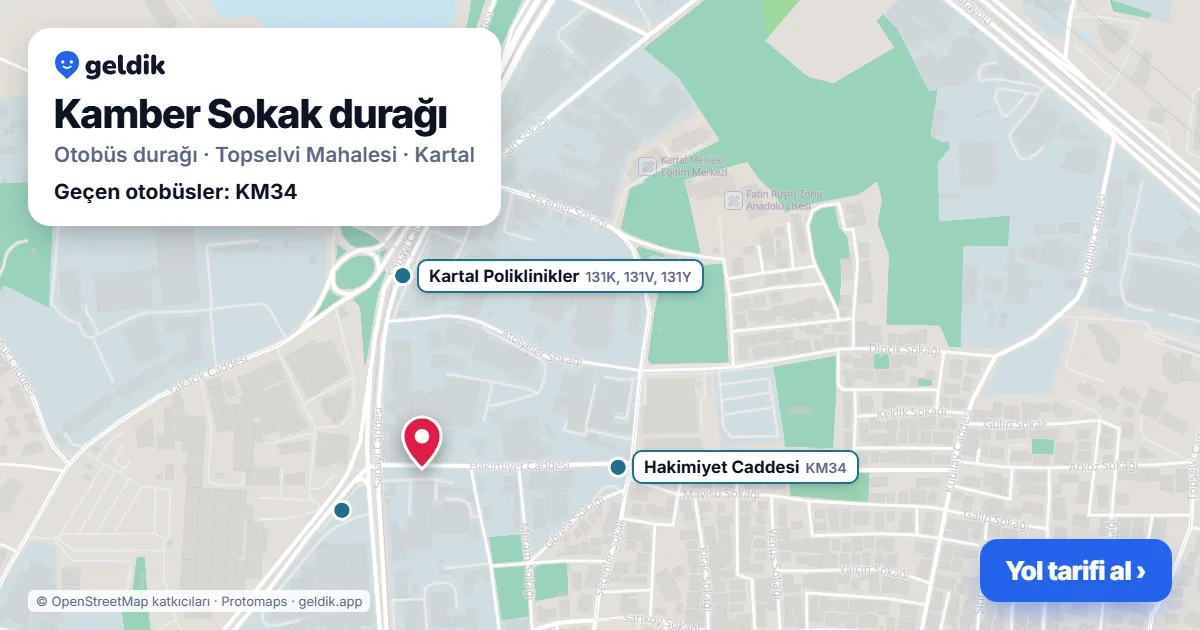 Kamber Sokak otobüs durağı haritada: konumu ve yakındaki duraklar