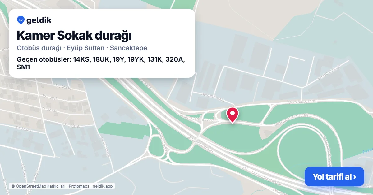 Kamer Sokak otobüs durağı haritada: konumu ve yakındaki duraklar