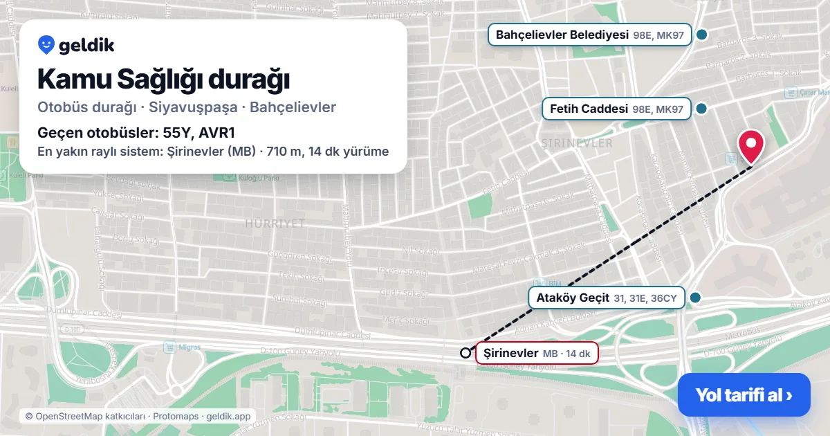Kamu Sağlığı otobüs durağı haritada: konumu ve yakındaki duraklar