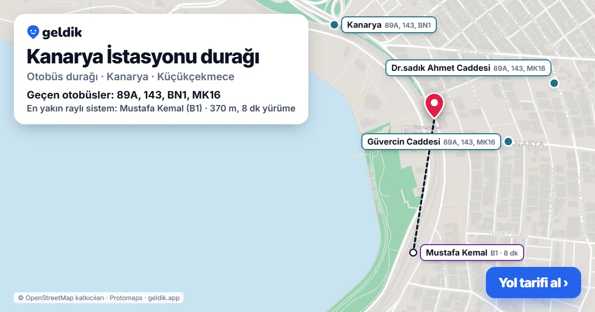 Kanarya İstasyonu otobüs durağı haritada: konumu ve yakındaki duraklar