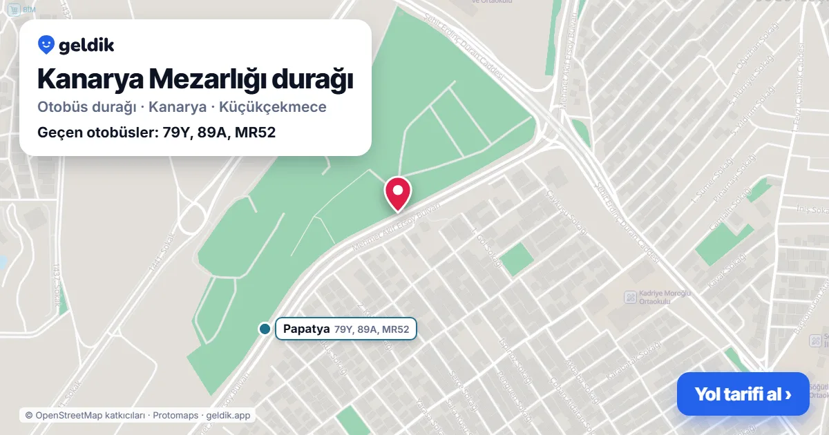 Kanarya Mezarlığı otobüs durağı haritada: konumu ve yakındaki duraklar