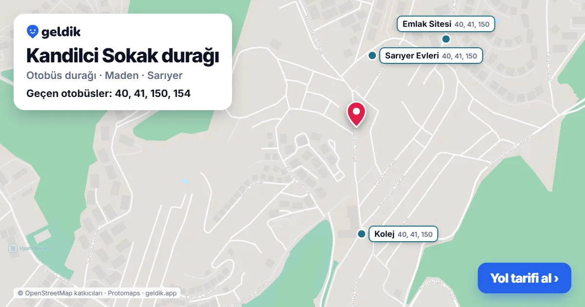 Kandilci Sokak otobüs durağı haritada: konumu ve yakındaki duraklar