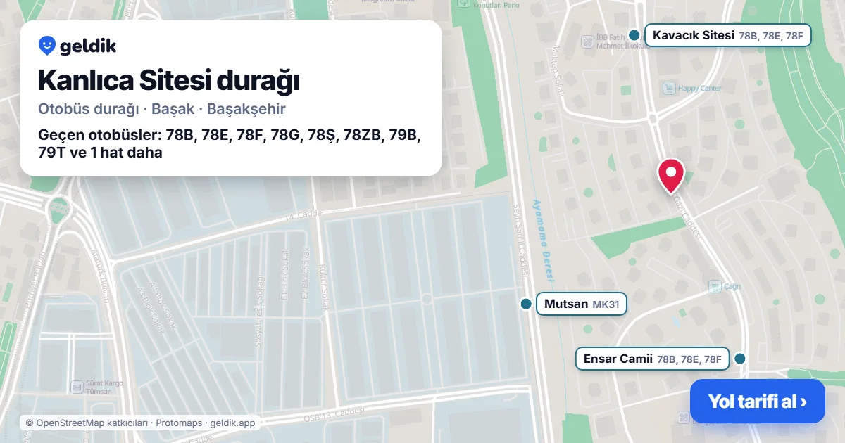 Kanlıca Sitesi otobüs durağı haritada: konumu ve yakındaki duraklar