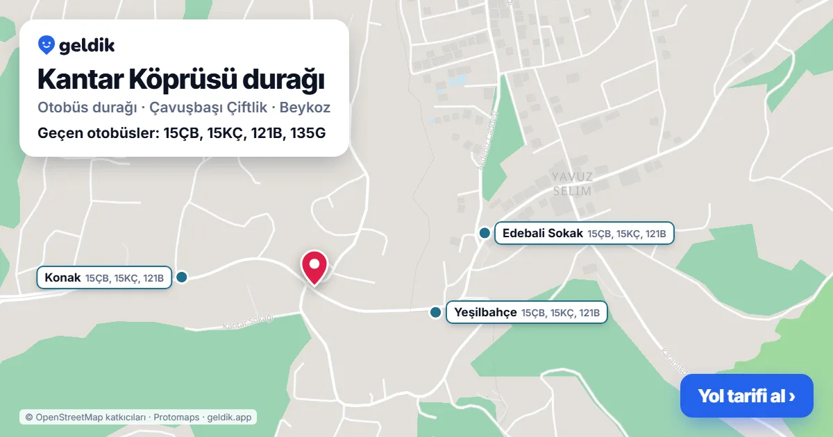 Kantar Köprüsü otobüs durağı haritada: konumu ve yakındaki duraklar