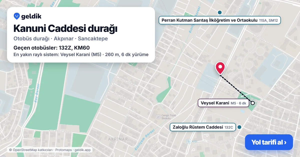 Kanuni Caddesi otobüs durağı haritada: konumu ve yakındaki duraklar