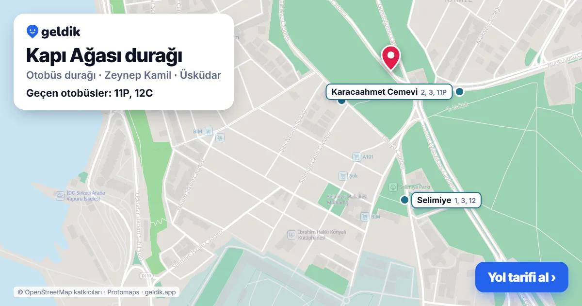 Kapı Ağası otobüs durağı haritada: konumu ve yakındaki duraklar