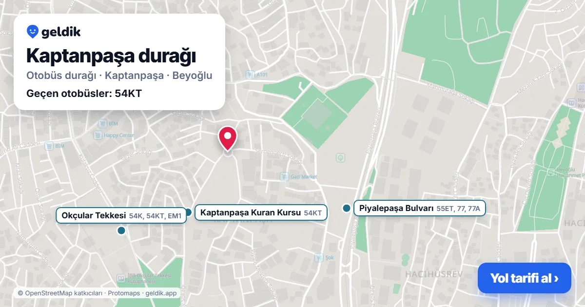 Kaptanpaşa otobüs durağı haritada: konumu ve yakındaki duraklar