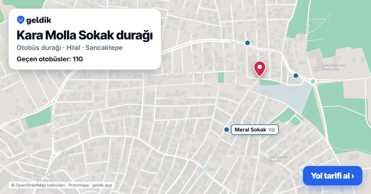 Kara Molla Sokak otobüs durağı haritada: konumu ve yakındaki duraklar