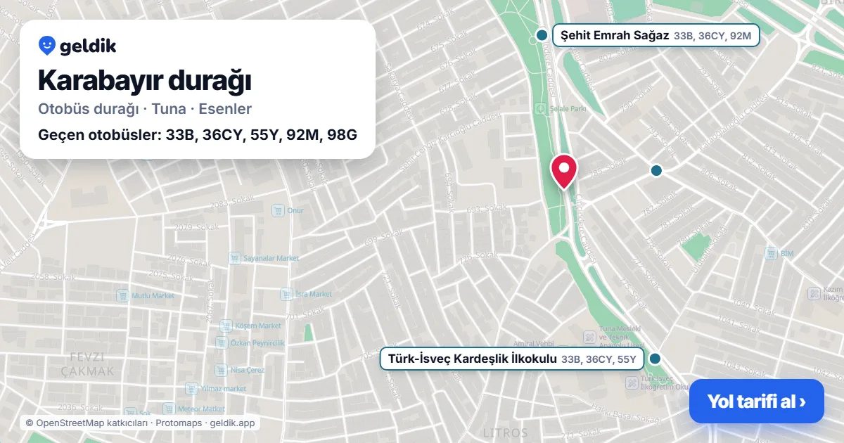 Karabayır otobüs durağı haritada: konumu ve yakındaki duraklar