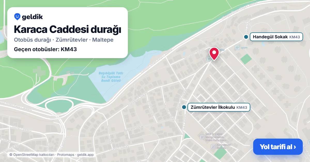 Karaca Caddesi otobüs durağı haritada: konumu ve yakındaki duraklar