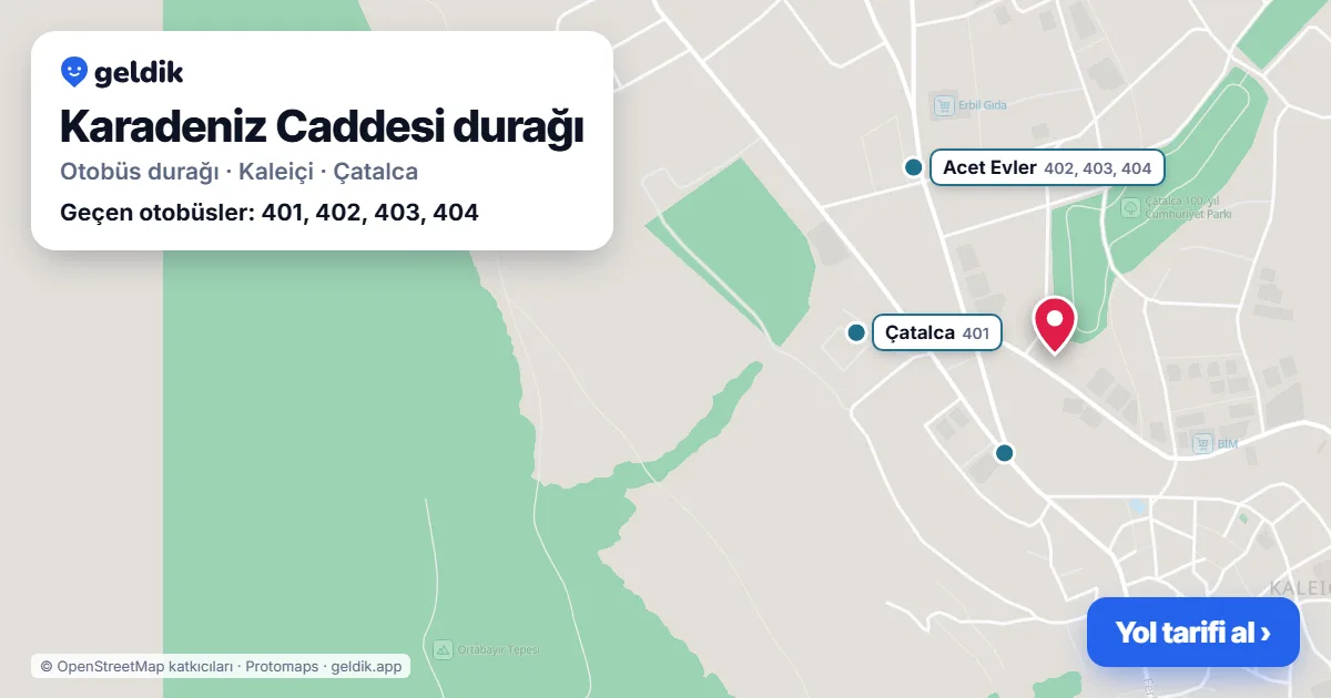 Karadeniz Caddesi otobüs durağı haritada: konumu ve yakındaki duraklar