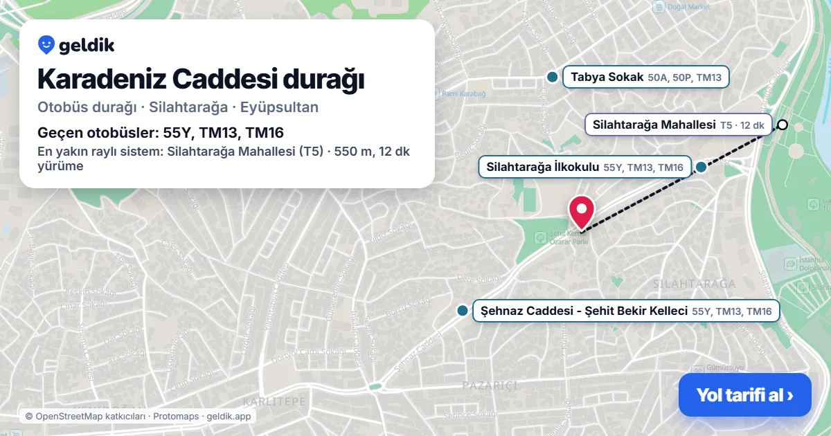 Karadeniz Caddesi otobüs durağı haritada: konumu ve yakındaki duraklar