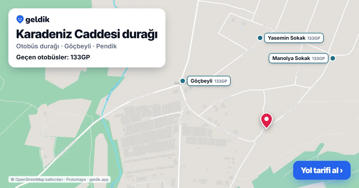 Karadeniz Caddesi otobüs durağı haritada: konumu ve yakındaki duraklar