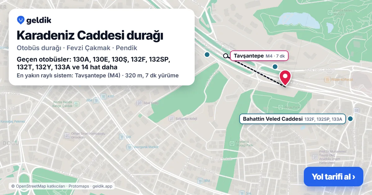 Karadeniz Caddesi otobüs durağı haritada: konumu ve yakındaki duraklar