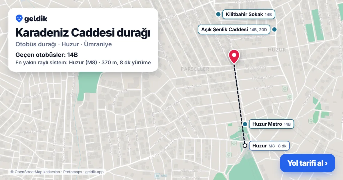 Karadeniz Caddesi otobüs durağı haritada: konumu ve yakındaki duraklar