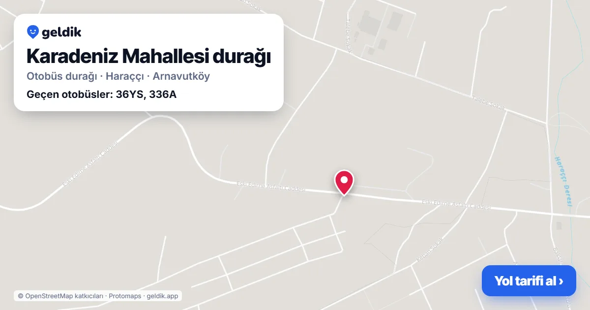 Karadeniz Mahallesi otobüs durağı haritada: konumu ve yakındaki duraklar