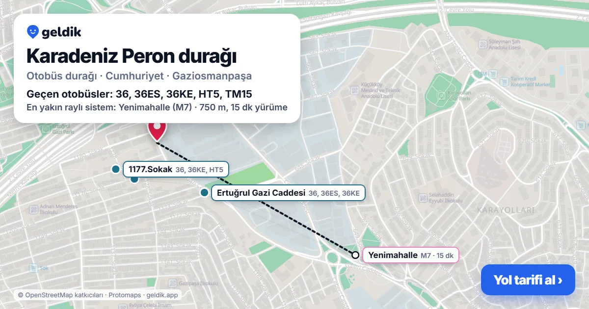 Karadeniz Peron otobüs durağı haritada: konumu ve yakındaki duraklar