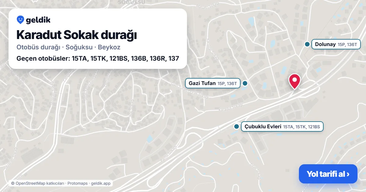 Karadut Sokak otobüs durağı haritada: konumu ve yakındaki duraklar