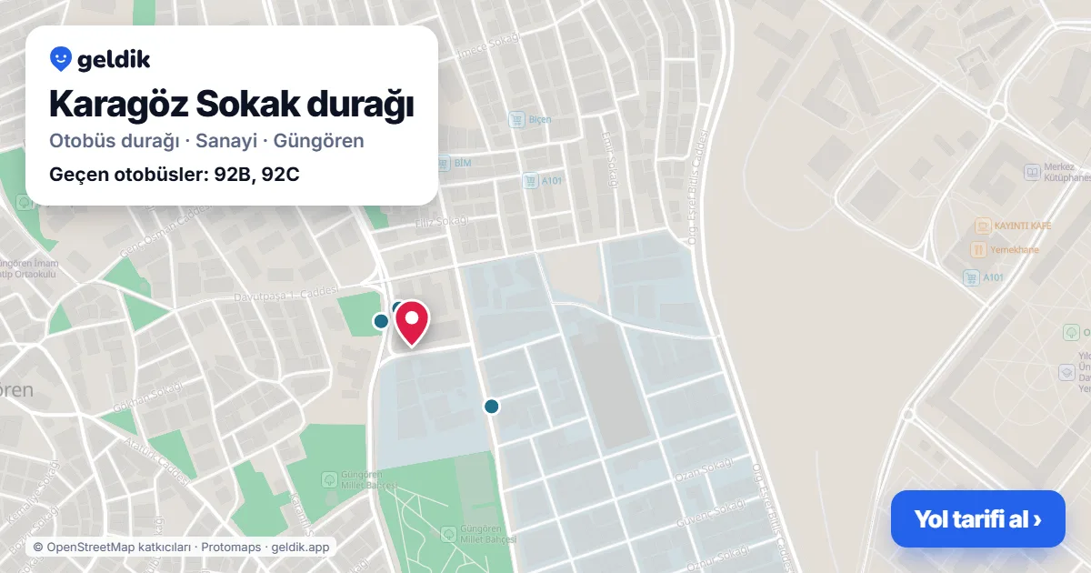 Karagöz Sokak otobüs durağı haritada: konumu ve yakındaki duraklar