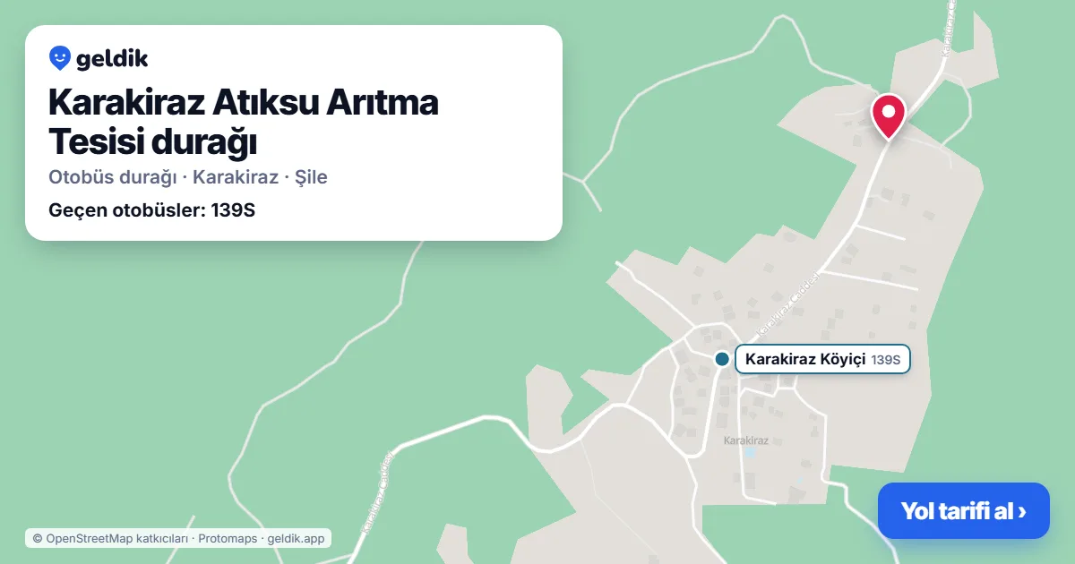 Karakiraz Atıksu Arıtma Tesisi otobüs durağı haritada: konumu ve yakındaki duraklar