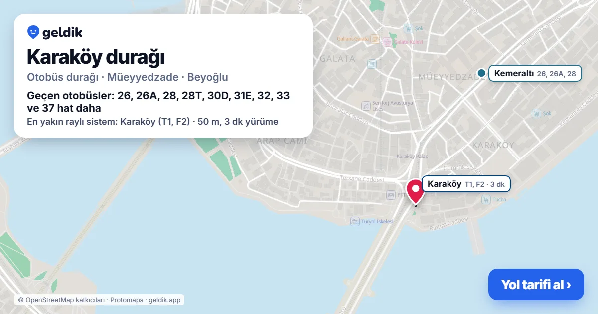 Karaköy otobüs durağı haritada: konumu ve yakındaki duraklar