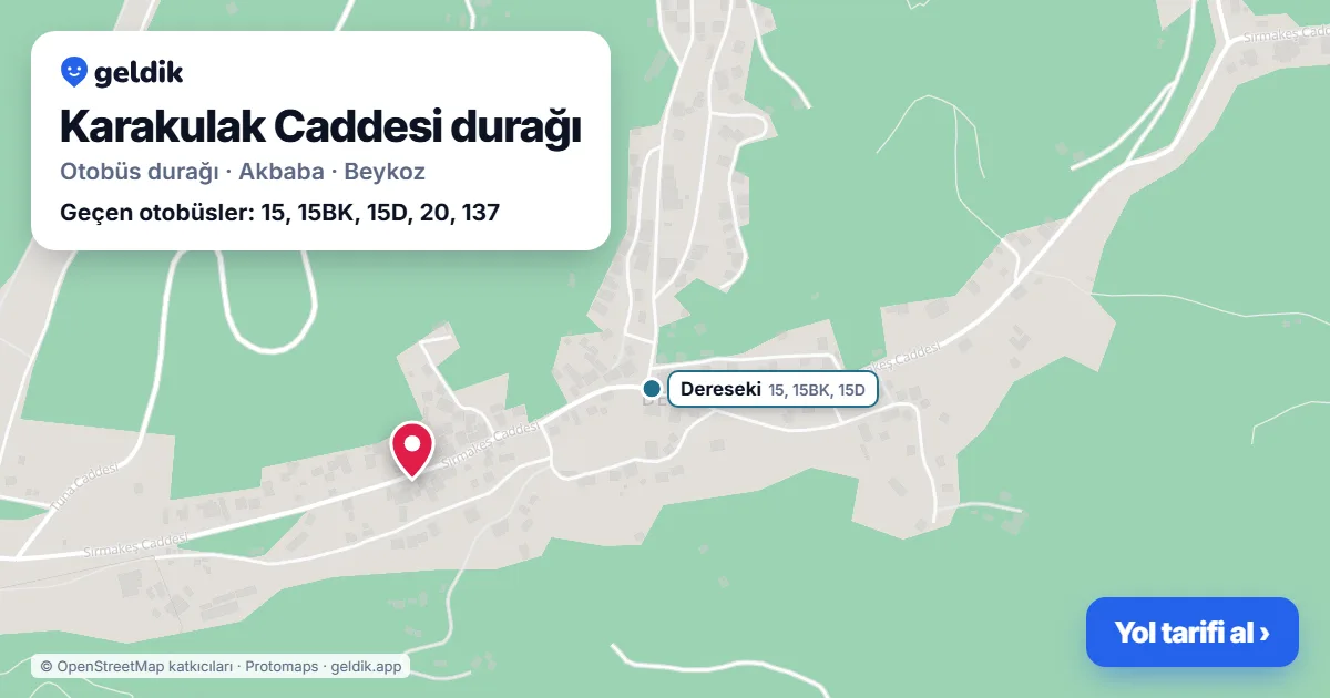 Karakulak Caddesi otobüs durağı haritada: konumu ve yakındaki duraklar
