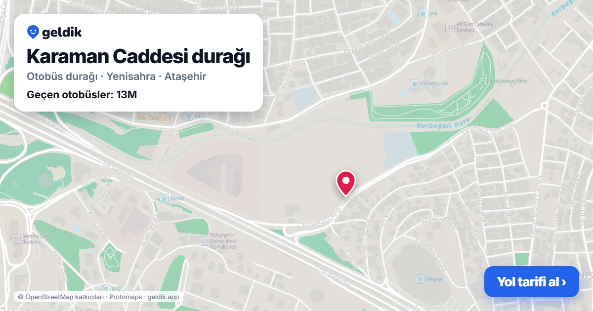 Karaman Caddesi otobüs durağı haritada: konumu ve yakındaki duraklar