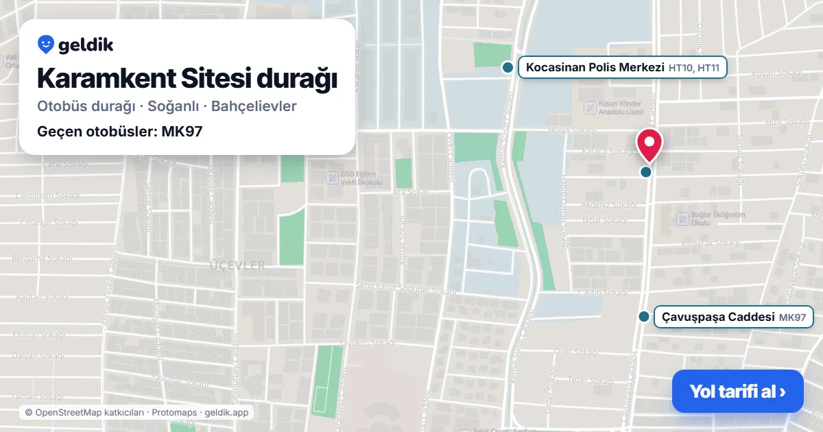 Karamkent Sitesi otobüs durağı haritada: konumu ve yakındaki duraklar
