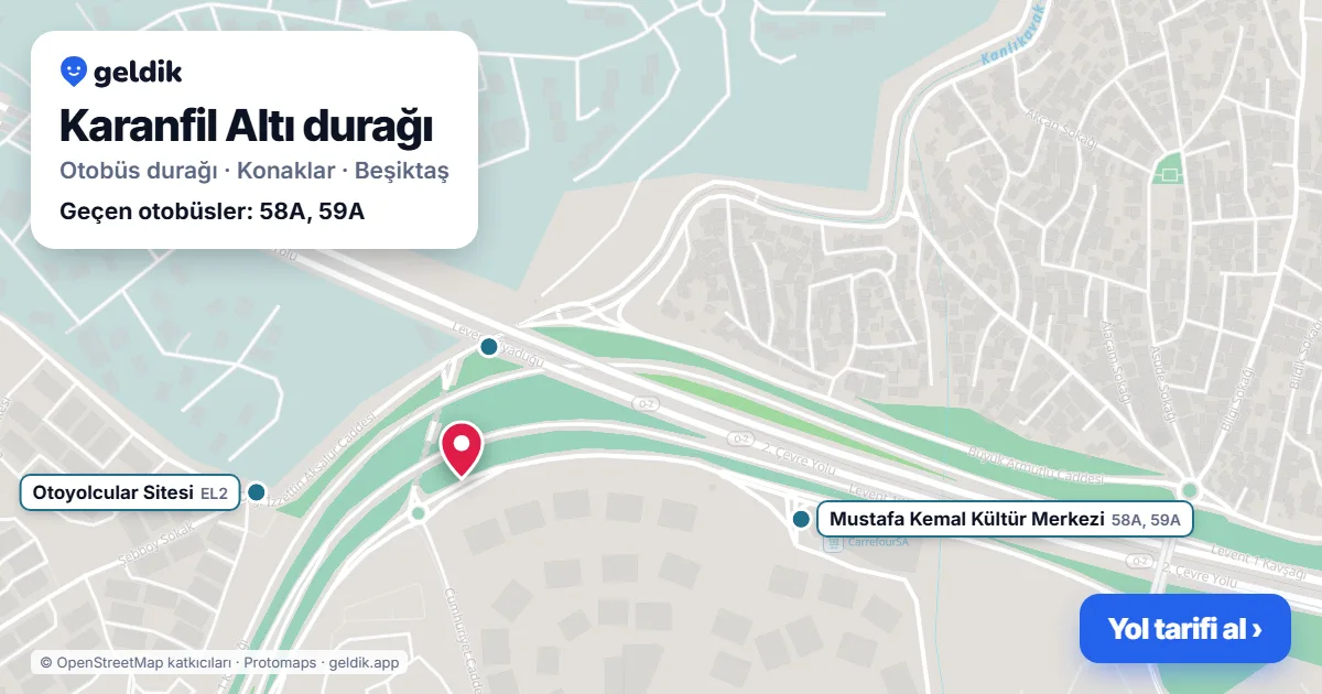 Karanfil Altı otobüs durağı haritada: konumu ve yakındaki duraklar