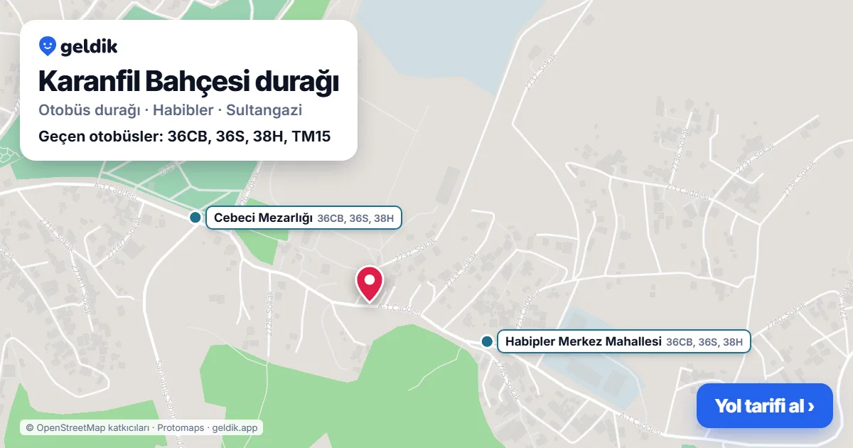 Karanfil Bahçesi otobüs durağı haritada: konumu ve yakındaki duraklar
