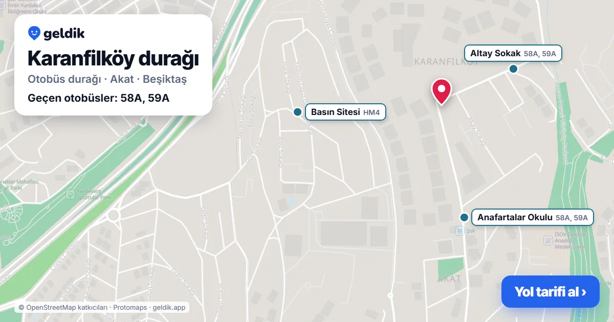 Karanfilköy otobüs durağı haritada: konumu ve yakındaki duraklar
