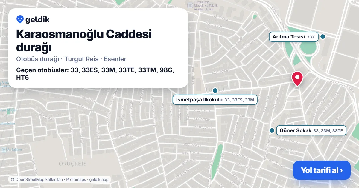 Karaosmanoğlu Caddesi otobüs durağı haritada: konumu ve yakındaki duraklar