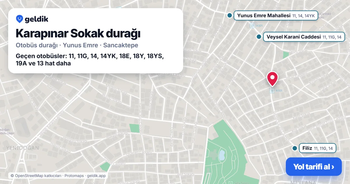 Karapınar Sokak otobüs durağı haritada: konumu ve yakındaki duraklar