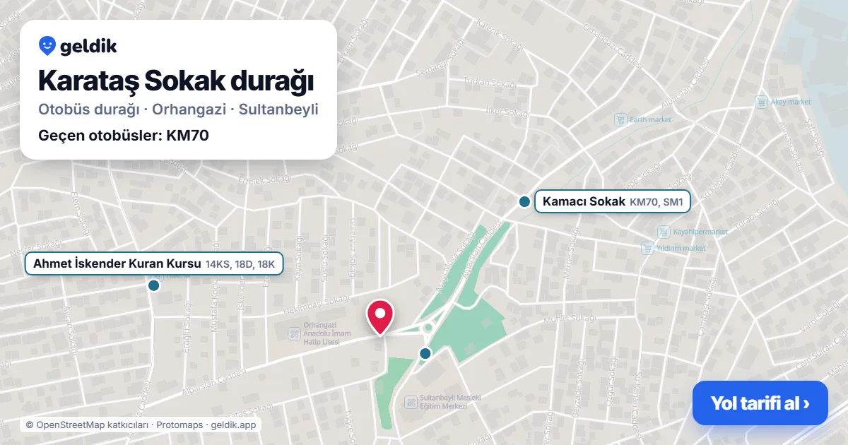 Karataş Sokak otobüs durağı haritada: konumu ve yakındaki duraklar