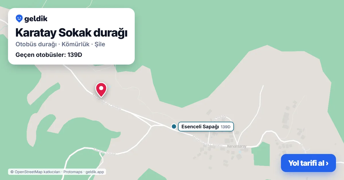 Karatay Sokak otobüs durağı haritada: konumu ve yakındaki duraklar
