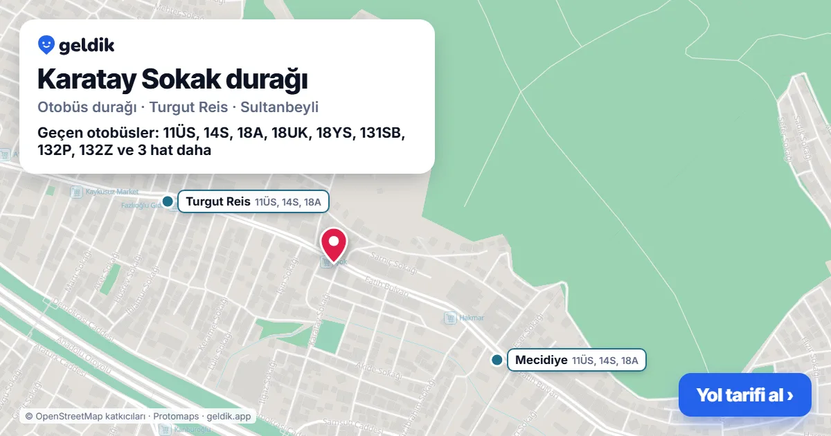 Karatay Sokak otobüs durağı haritada: konumu ve yakındaki duraklar
