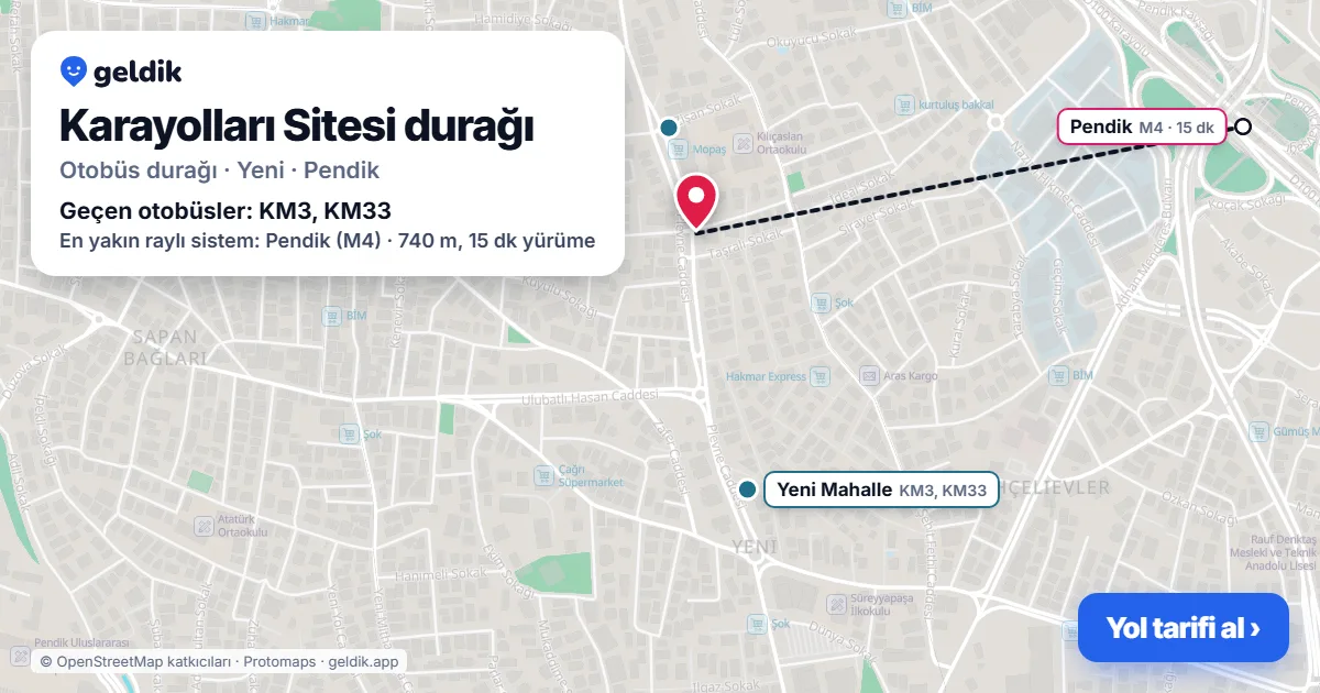 Karayolları Sitesi otobüs durağı haritada: konumu ve yakındaki duraklar