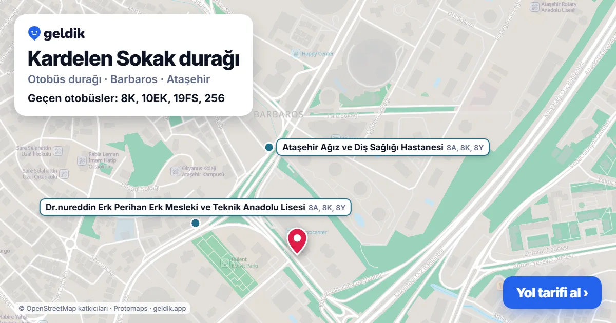 Kardelen Sokak otobüs durağı haritada: konumu ve yakındaki duraklar