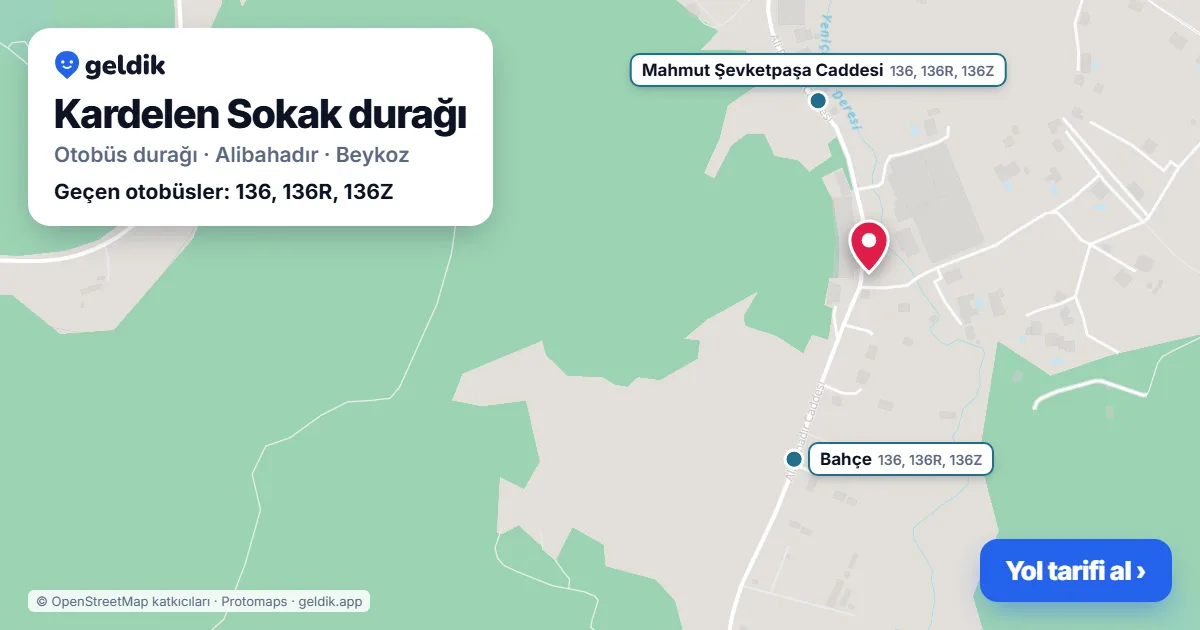 Kardelen Sokak otobüs durağı haritada: konumu ve yakındaki duraklar