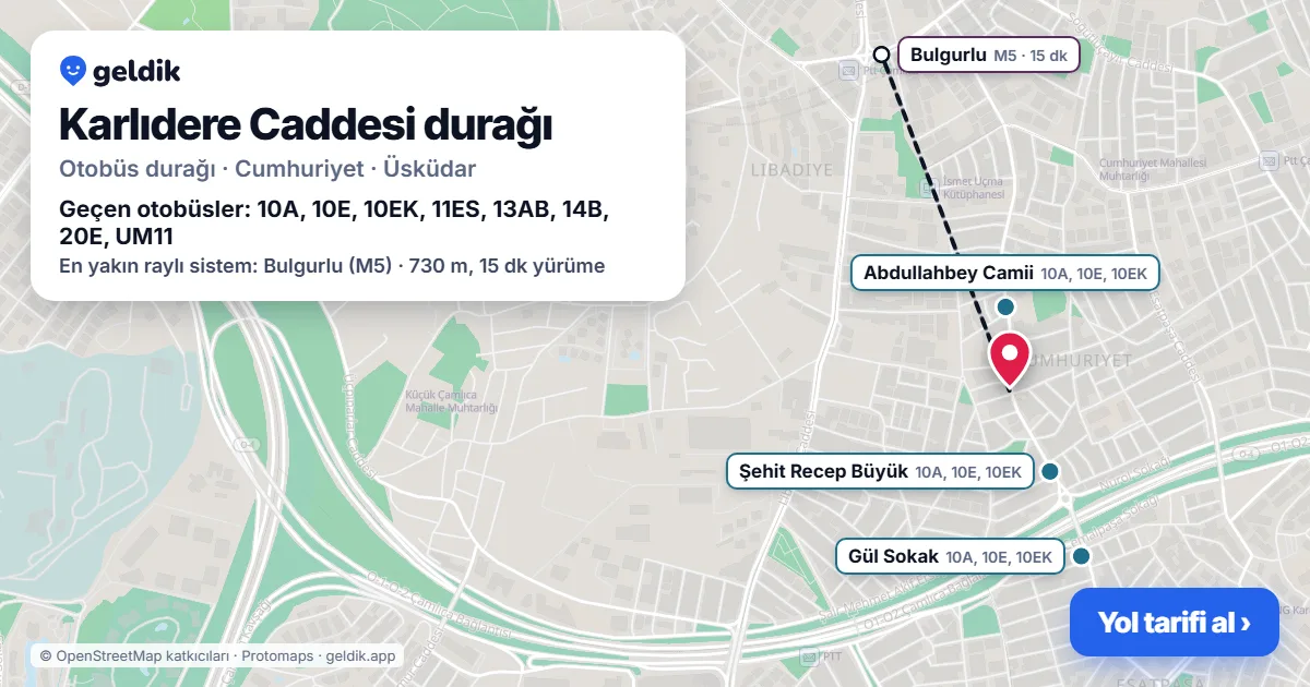 Karlıdere Caddesi otobüs durağı haritada: konumu ve yakındaki duraklar