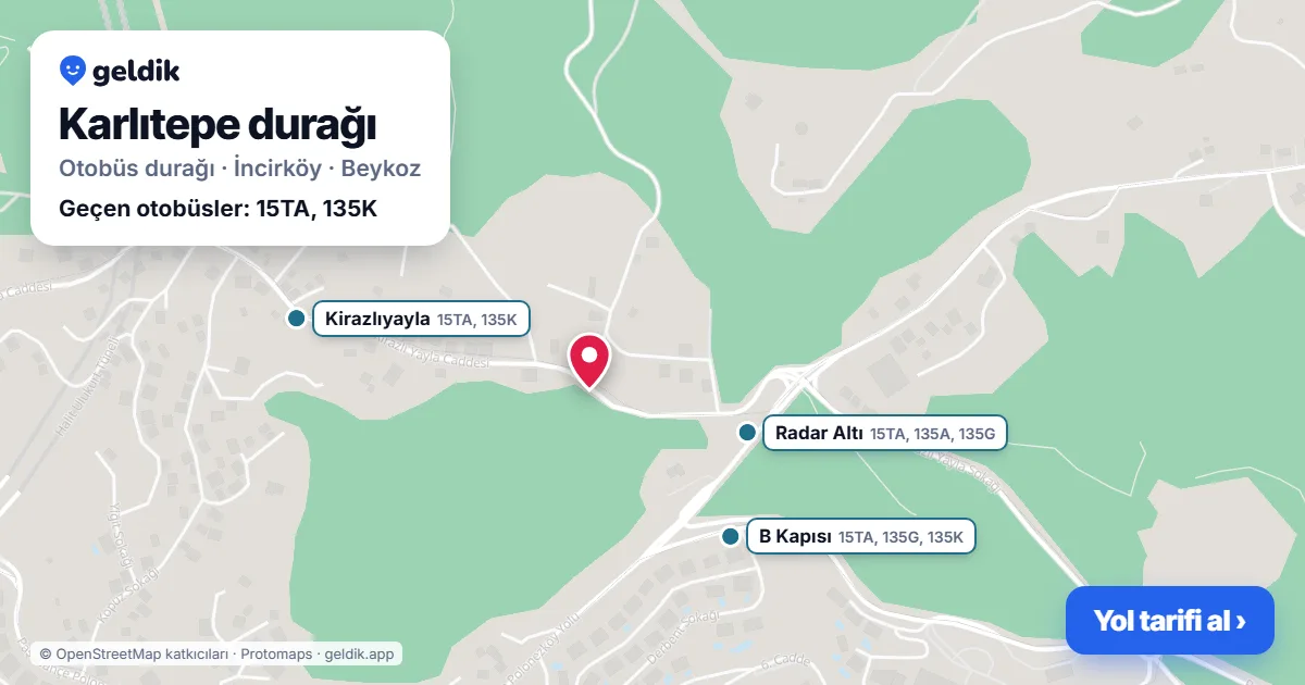 Karlıtepe otobüs durağı haritada: konumu ve yakındaki duraklar