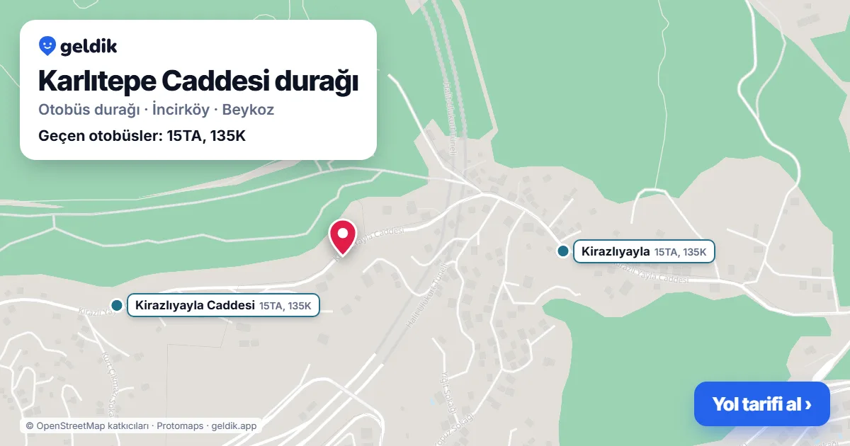 Karlıtepe Caddesi otobüs durağı haritada: konumu ve yakındaki duraklar