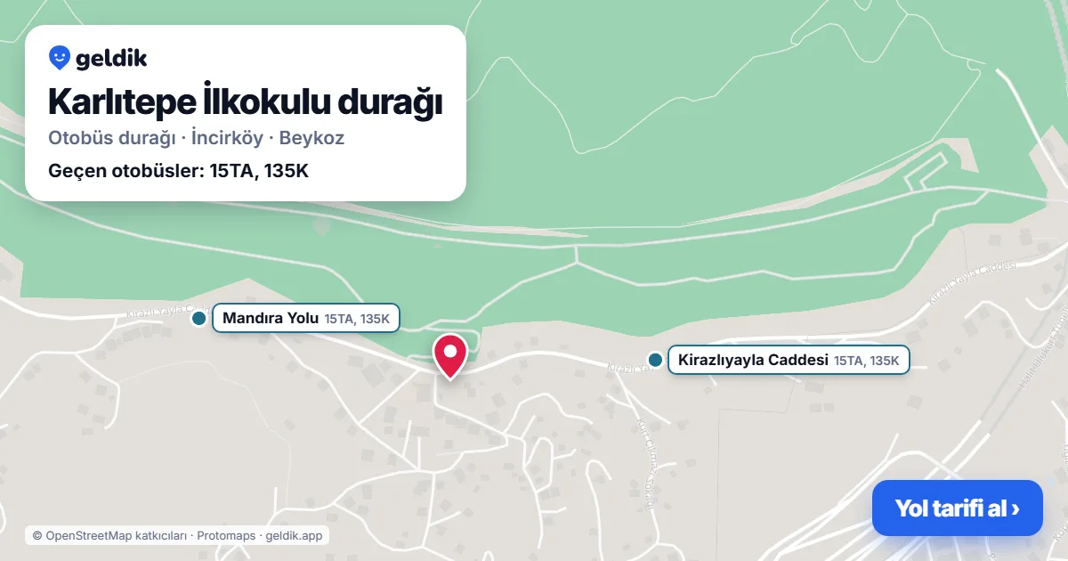 Karlıtepe İlkokulu otobüs durağı haritada: konumu ve yakındaki duraklar