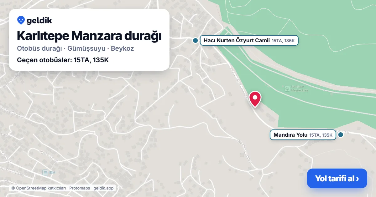 Karlıtepe Manzara otobüs durağı haritada: konumu ve yakındaki duraklar