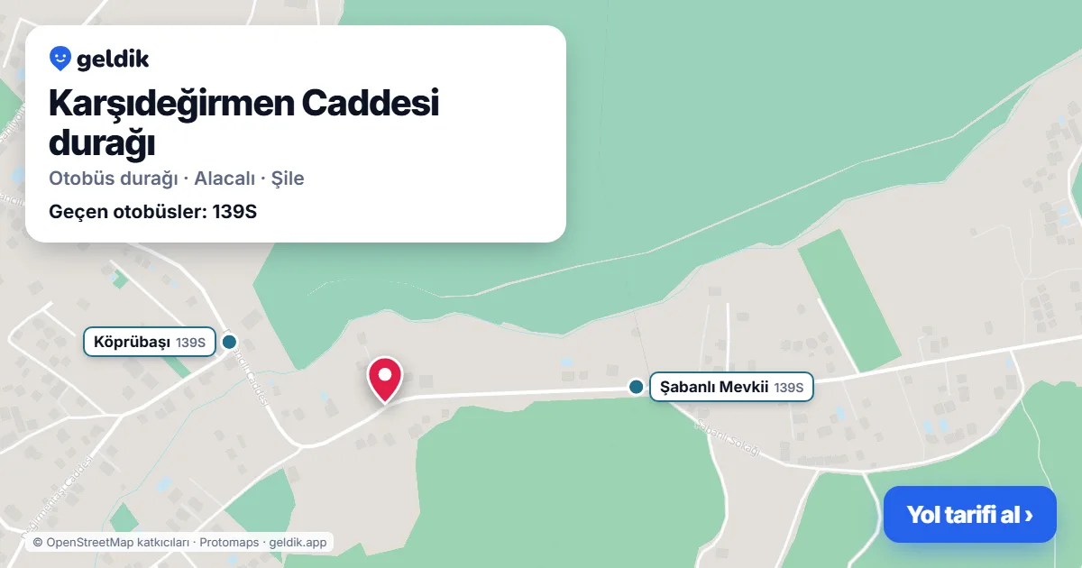 Karşıdeğirmen Caddesi otobüs durağı haritada: konumu ve yakındaki duraklar
