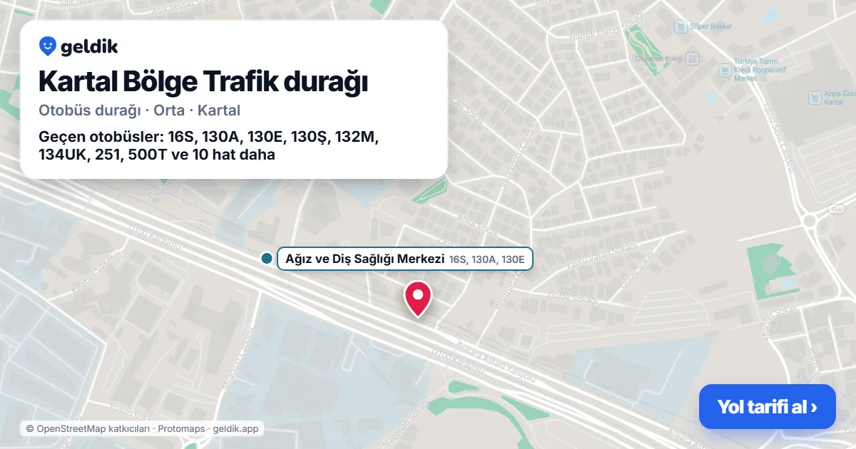 Kartal Bölge Trafik otobüs durağı haritada: konumu ve yakındaki duraklar