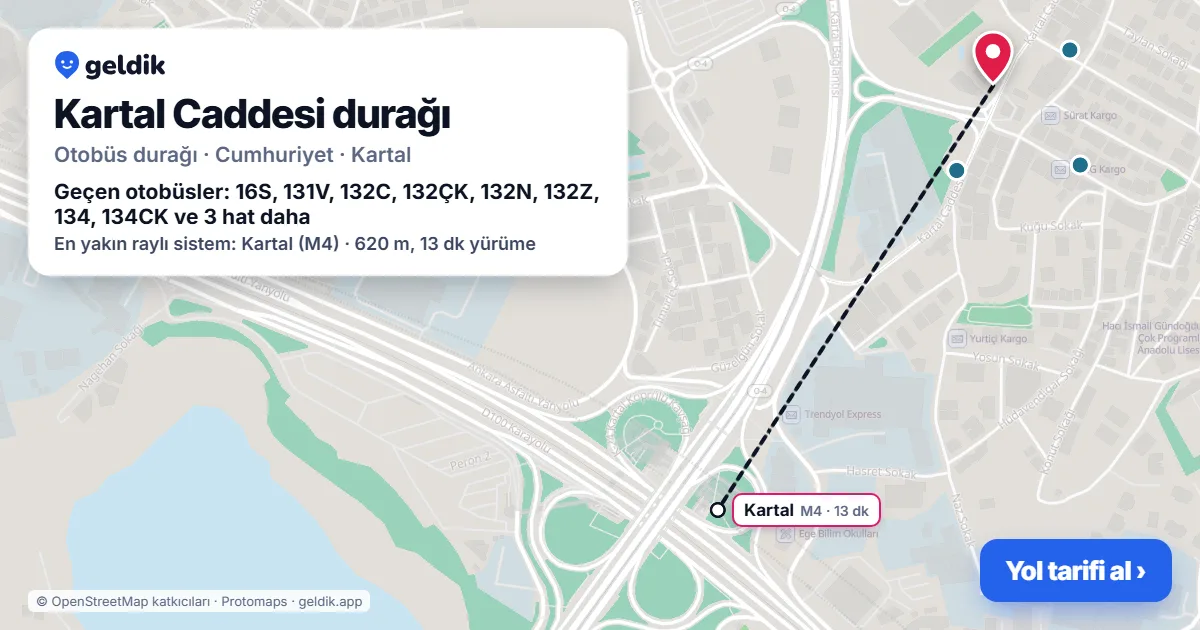 Kartal Caddesi otobüs durağı haritada: konumu ve yakındaki duraklar